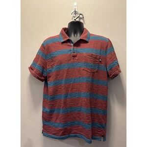 The North Face Polo Shirt Mens Large Red Blue Stripe Short Sleeve Casual Outdoor